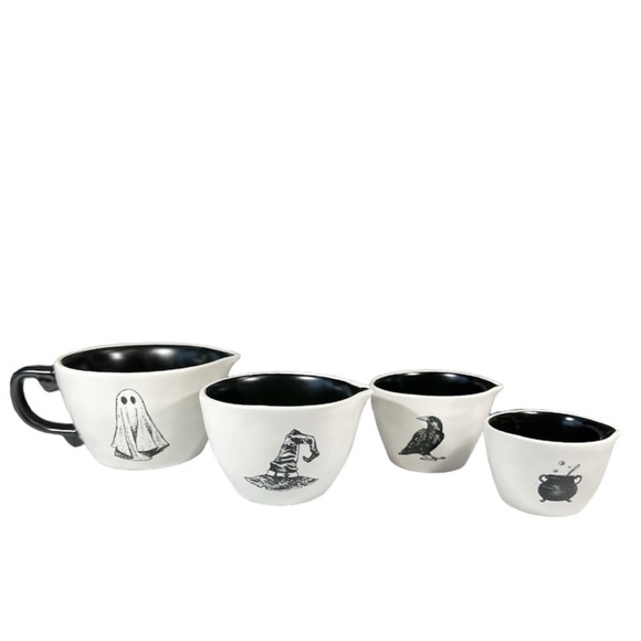 NEW Rae Dunn Teacup HALLOWEEN GHOST, WITCH HAT,RAVEN,CAULDRON Measuring Cup Set - Picture 4 of 8